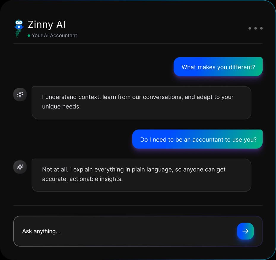 Zinny AI chat showcase